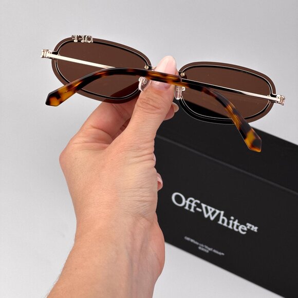 Off-White MIAMI Men Sunglasses Gold Oval Frame Brown Lenses | Model OERI13M 7664 - Picture 3 of 11